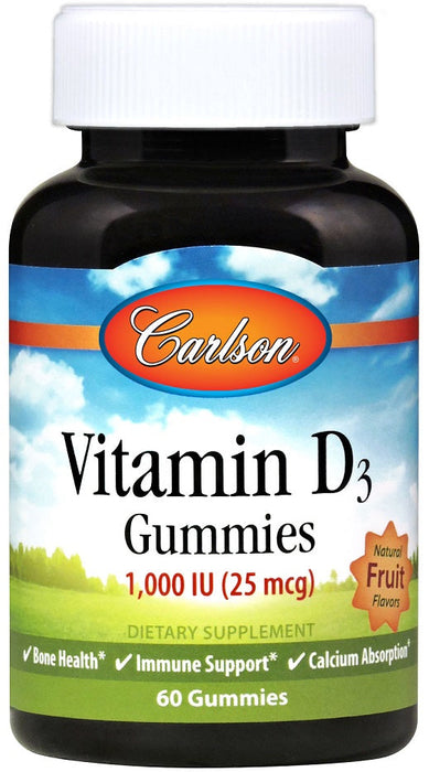 Carlson Labs Vitamin D3 Gummies, 1000 IU Natural Fruit - 60 gummies - Vitamins & Minerals at MySupplementShop by Carlson Labs