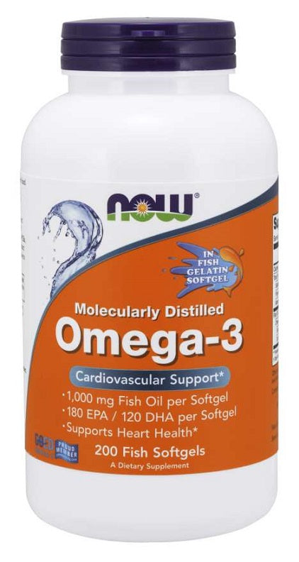 NOW Foods Omega-3 Molecularly Distilled - 200 fish softgels - Health and Wellbeing at MySupplementShop by NOW Foods