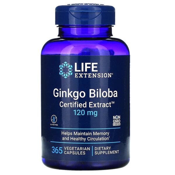 Life Extension Ginkgo Biloba, Certified Extract, 120mg - 365 vcaps - Health and Wellbeing at MySupplementShop by Life Extension