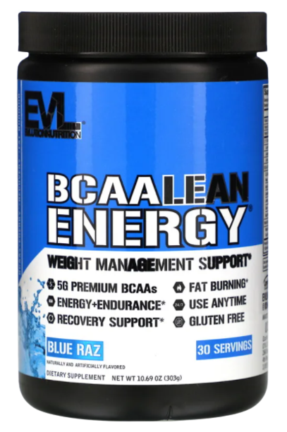 EVLution Nutrition BCAA Lean Energy, Blue Raz - 303 grams | High-Quality Amino Acids and BCAAs | MySupplementShop.co.uk