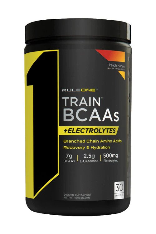 Rule One Train BCAAs + Electrolytes, Peach Mango - 450 grams | High-Quality Amino Acids and BCAAs | MySupplementShop.co.uk