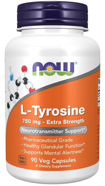 NOW Foods L-Tyrosine, Extra Strength 750mg - 90 vcaps - Amino Acids and BCAAs at MySupplementShop by NOW Foods