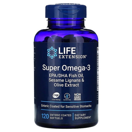 Life Extension Super Omega-3 EPA/DHA with Sesame Lignans & Olive Extract - 120 enteric coated softgels | High-Quality Omega-3 | MySupplementShop.co.uk