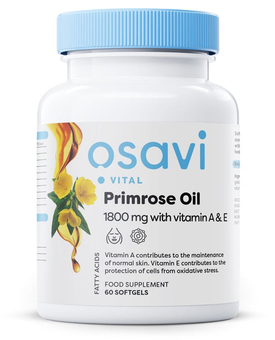 Osavi Primrose Oil with Vitamin A & E, 1800 mg - 60 softgels - Health and Wellbeing at MySupplementShop by Osavi