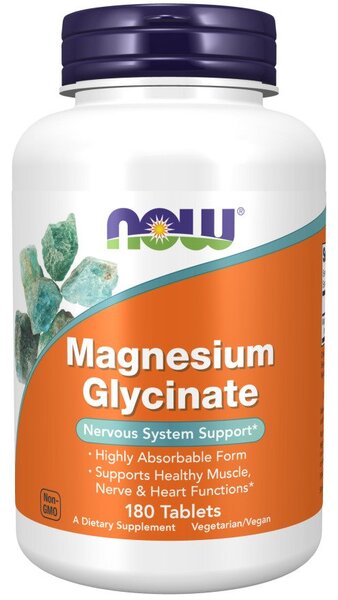 NOW Foods Magnesium Glycinate - 180 tabs | High-Quality Single Minerals | MySupplementShop.co.uk