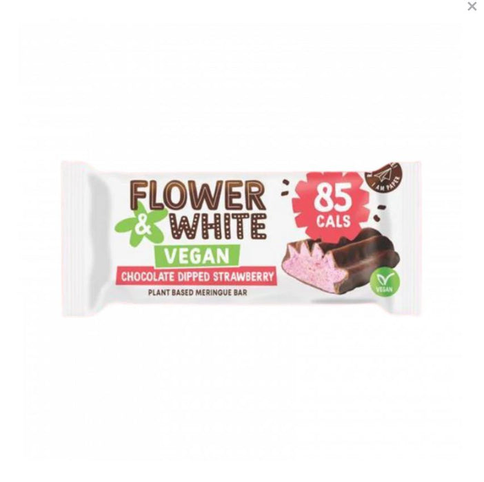 Flower&White Vegan Chocolate Dipped Strawberry Meringue Bar 12x20g | High-Quality Nutrition Bars | MySupplementShop.co.uk